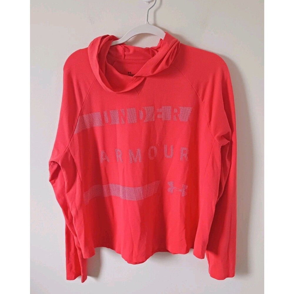 Under Armour Hooded Long Sleeve Top Womens Orange Lightweight Athletic Logo XL